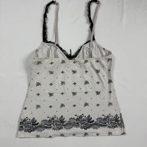 White lycra floral babydoll tight fit cami top (M)
