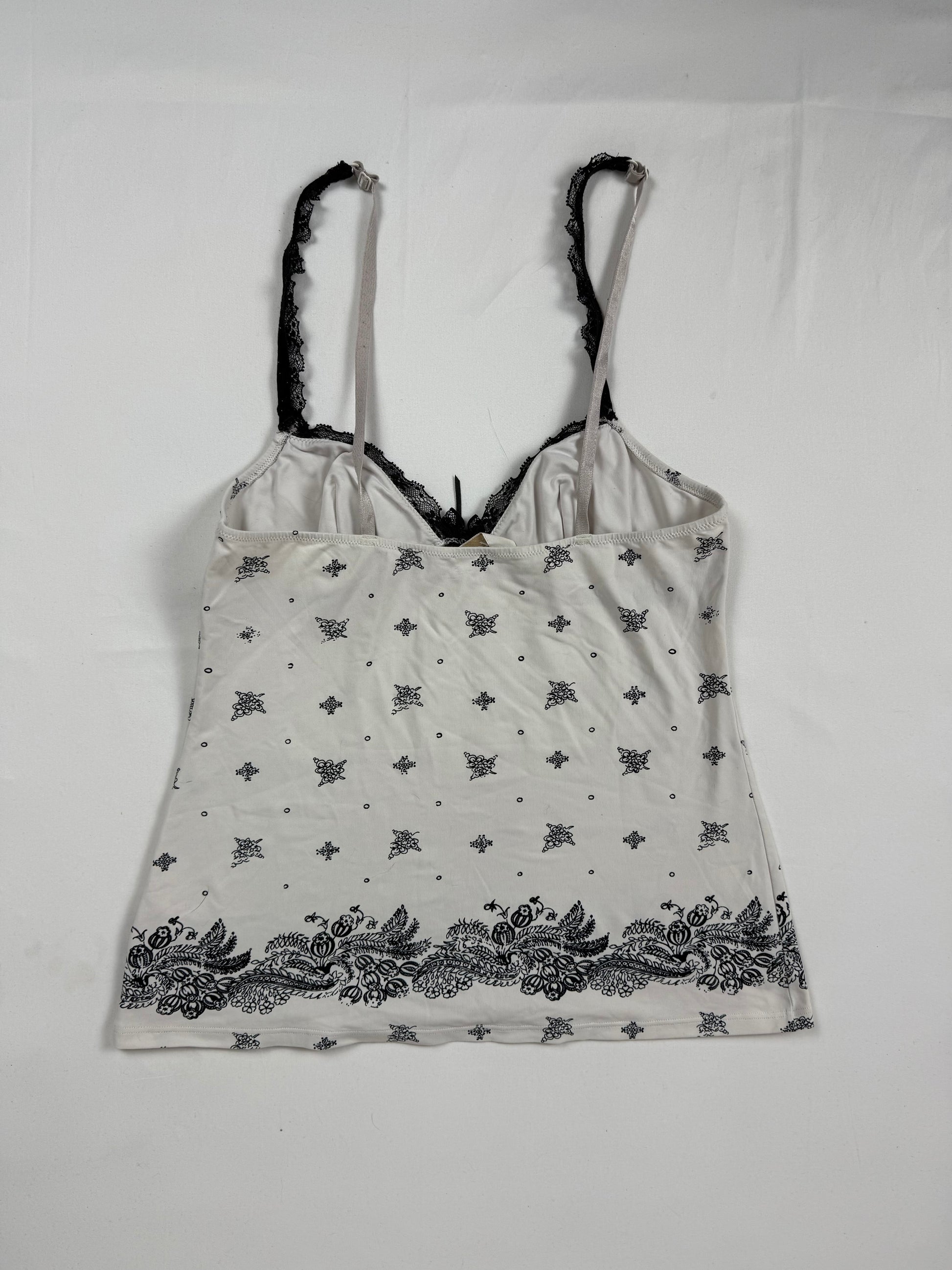 White lycra floral babydoll tight fit cami top (M)