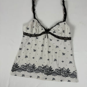 White lycra floral babydoll tight fit cami top (M)