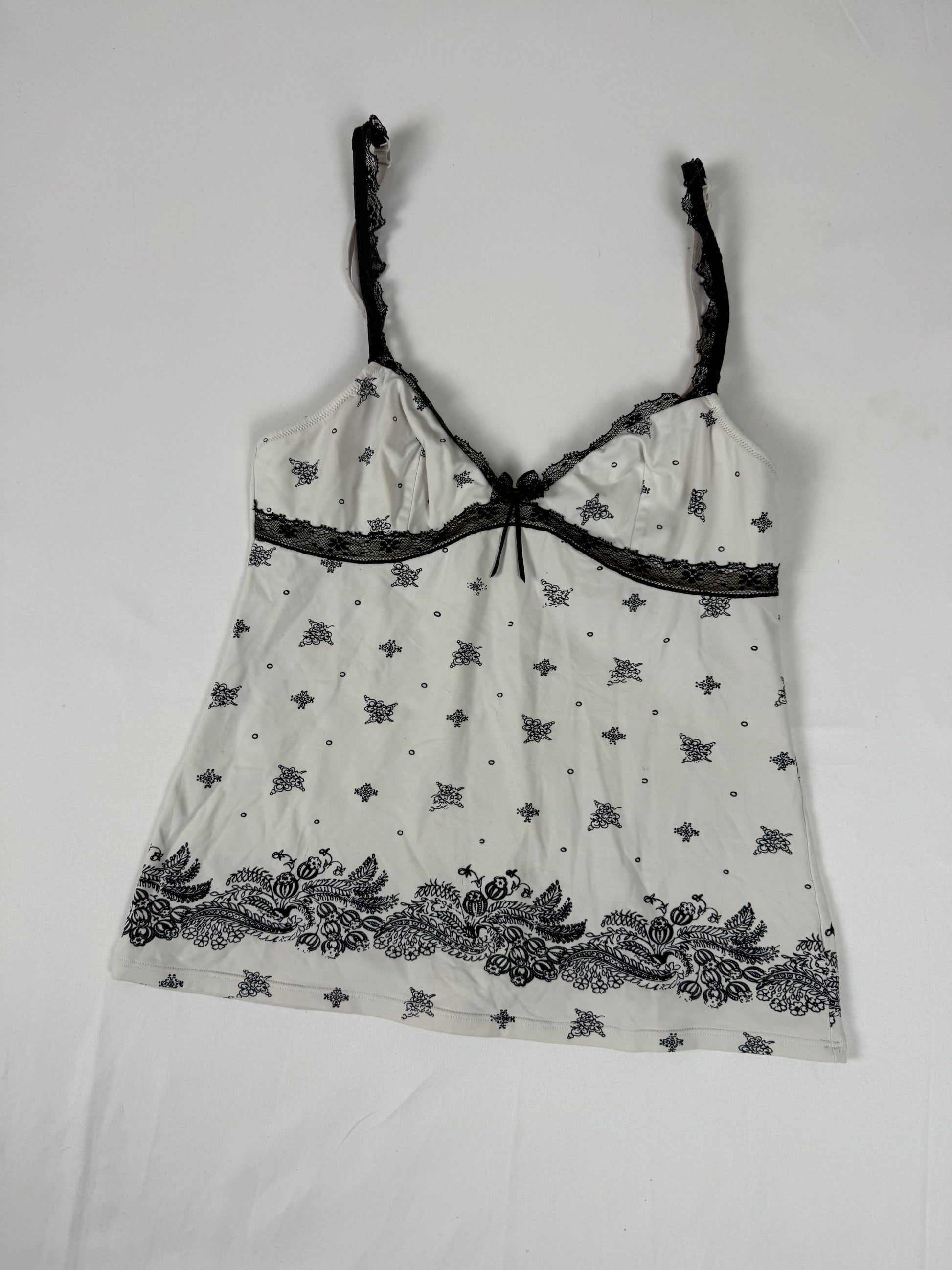 White lycra floral babydoll tight fit cami top (M)
