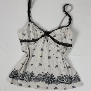 White lycra floral babydoll tight fit cami top (M)