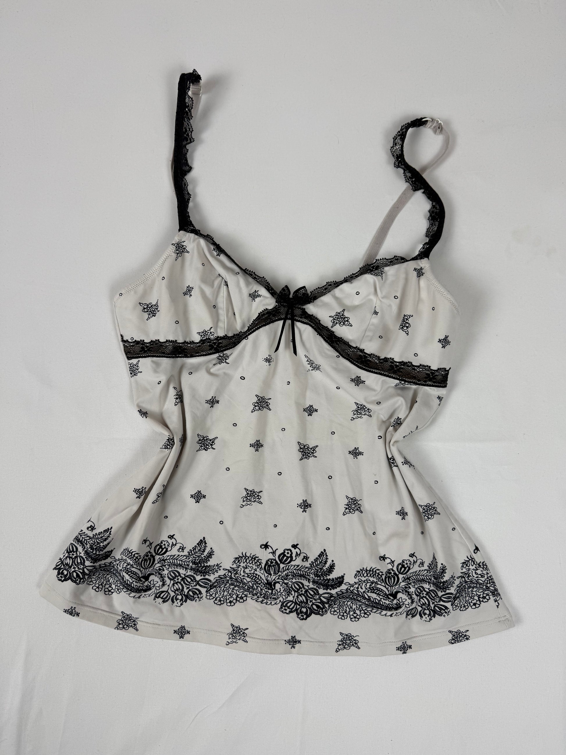 White lycra floral babydoll tight fit cami top (M)