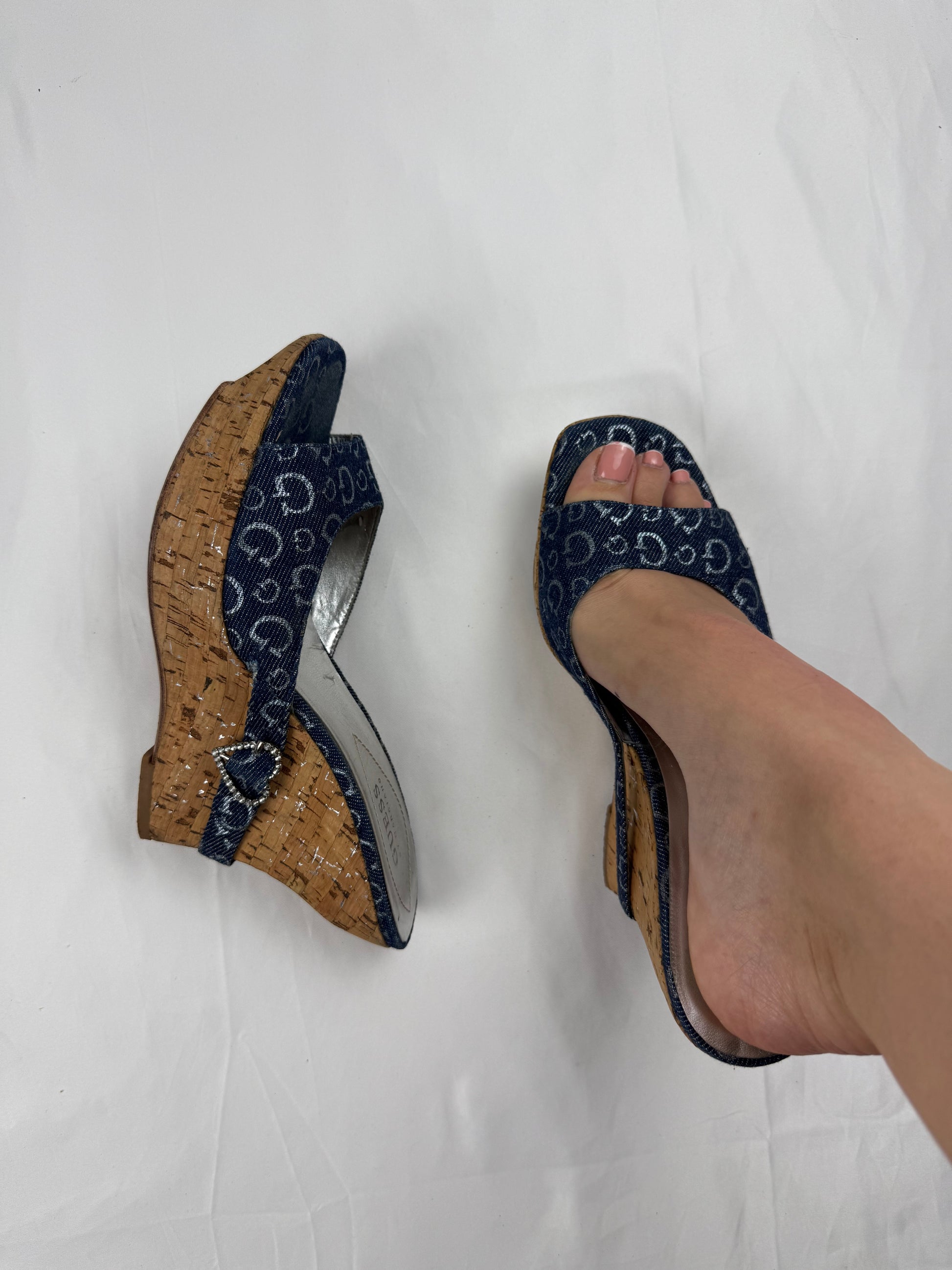 Blue charms monogram wedge heels (38)