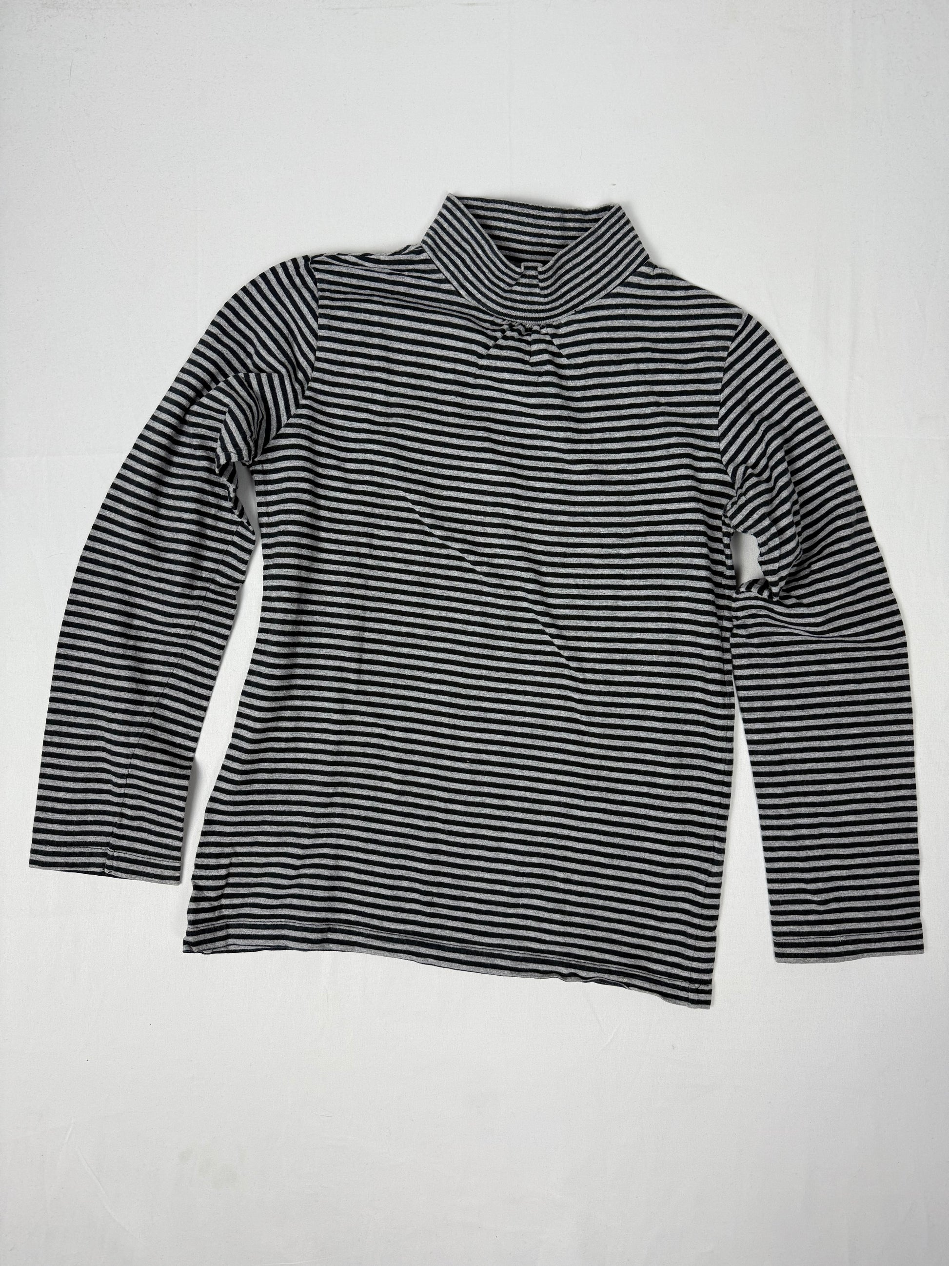 Grey striped cotton turtleneck long sleeves top (S)