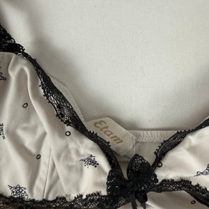 White lycra floral babydoll tight fit cami top (M)