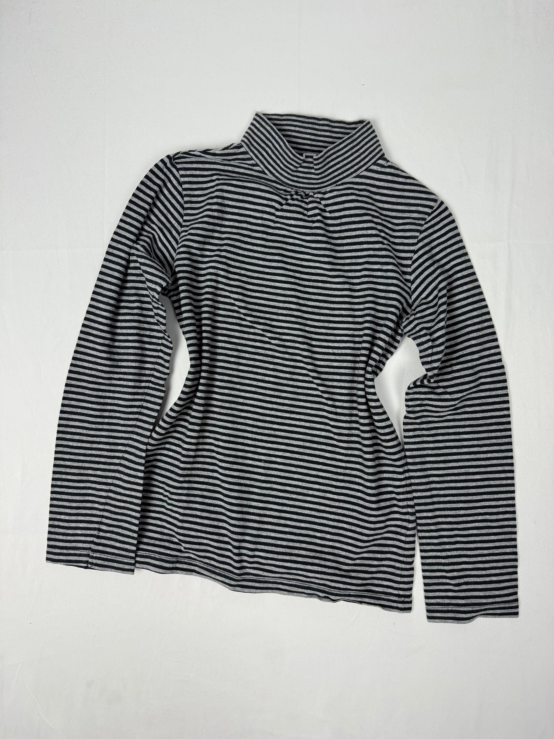 Grey striped cotton turtleneck long sleeves top (S)