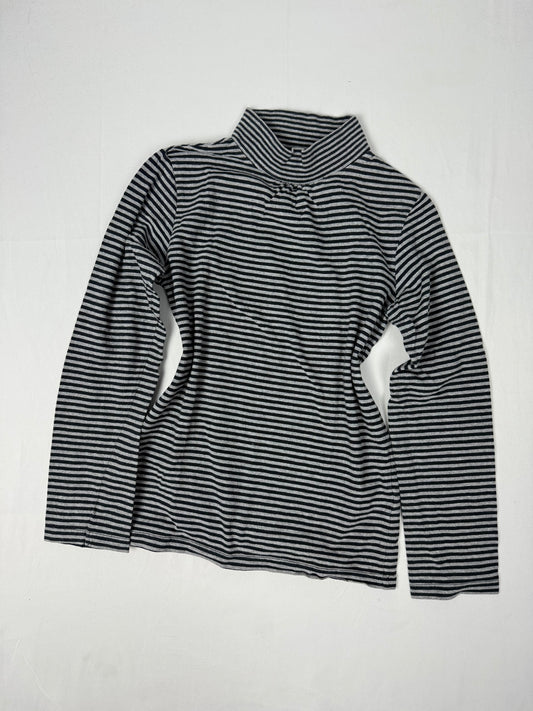 Grey striped cotton turtleneck long sleeves top (S)
