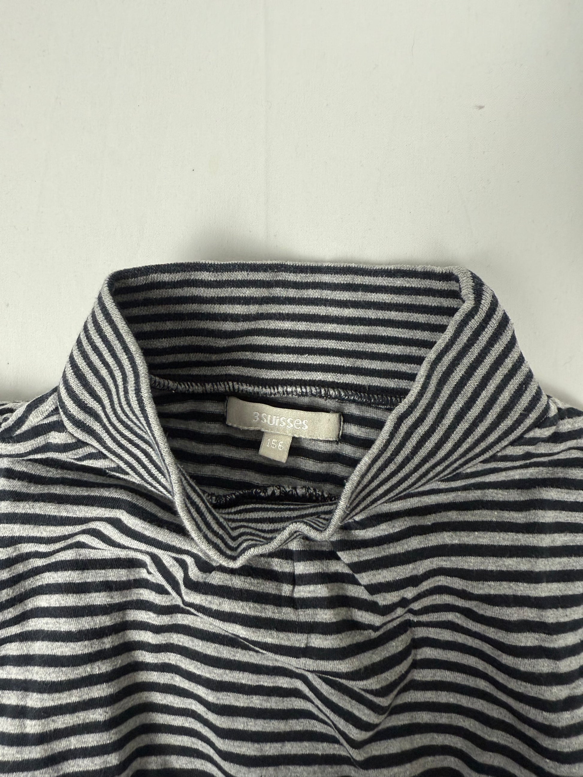 Grey striped cotton turtleneck long sleeves top (S)