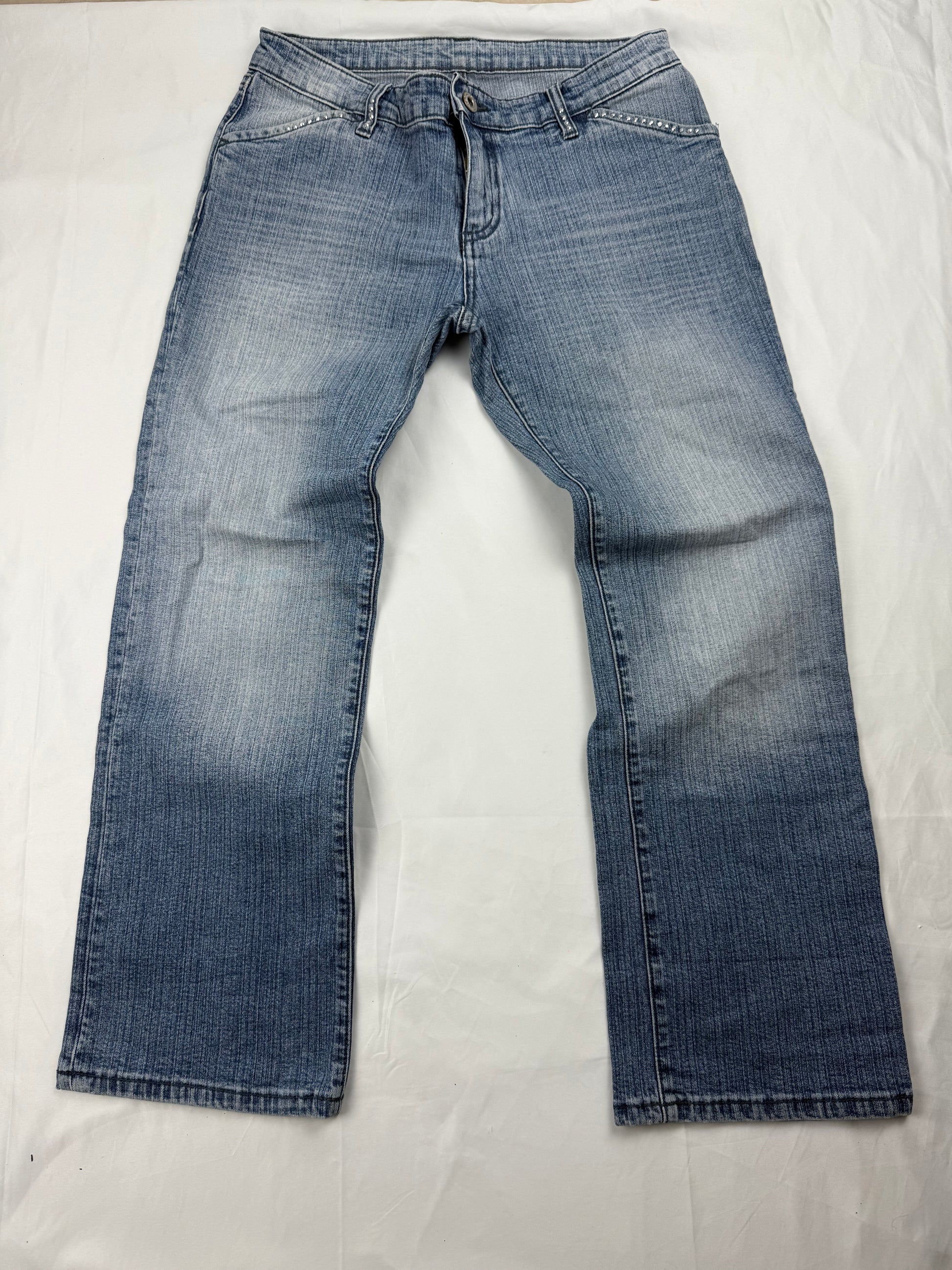 Blue denim butterfly low waist capri pants (S)