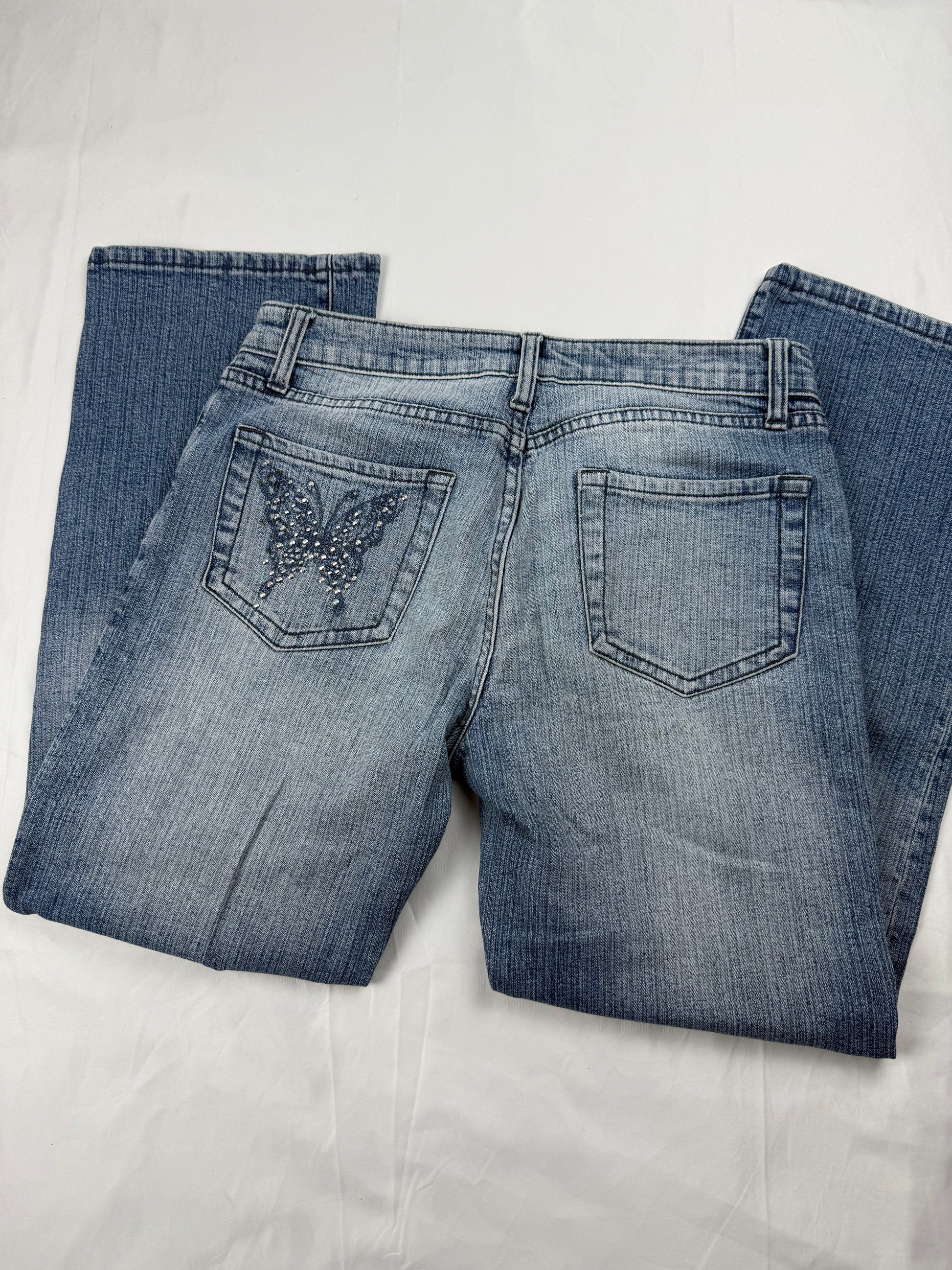 Blue denim butterfly low waist capri pants (S)