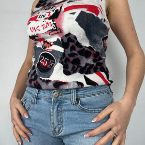 Multicolor graphic print cardigan + knitted top set (M)