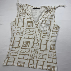 White graphic ruched tight fit top (S)