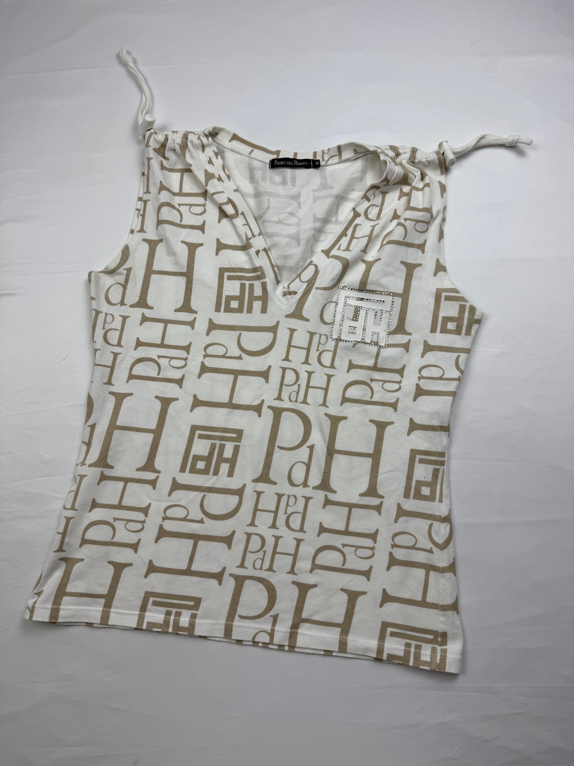 White graphic ruched tight fit top (S)