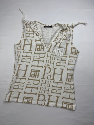 White graphic ruched tight fit top (S)