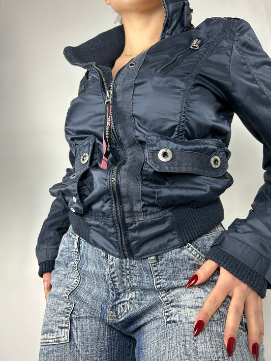 Navy zip up spring biker jacket (S)