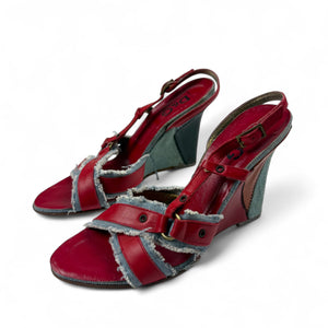 Red real leather wedge heels (35/36)