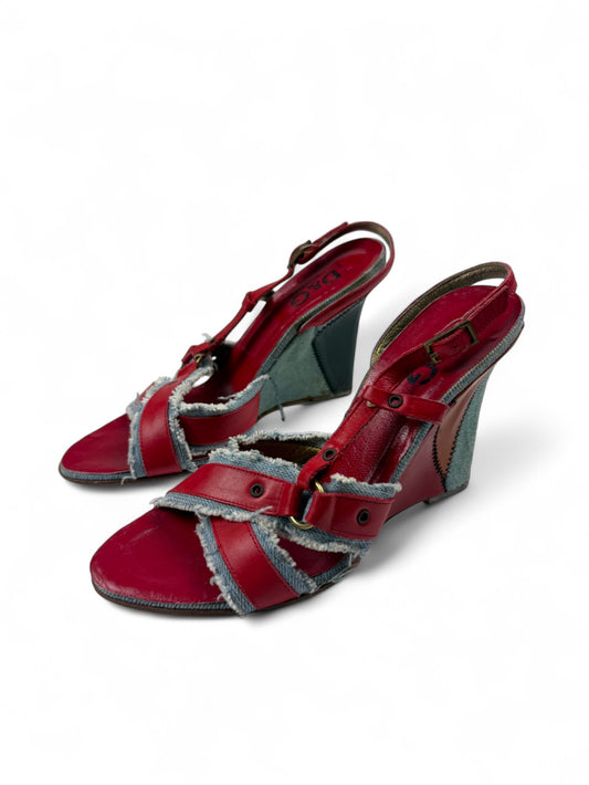 Red real leather wedge heels (35/36)