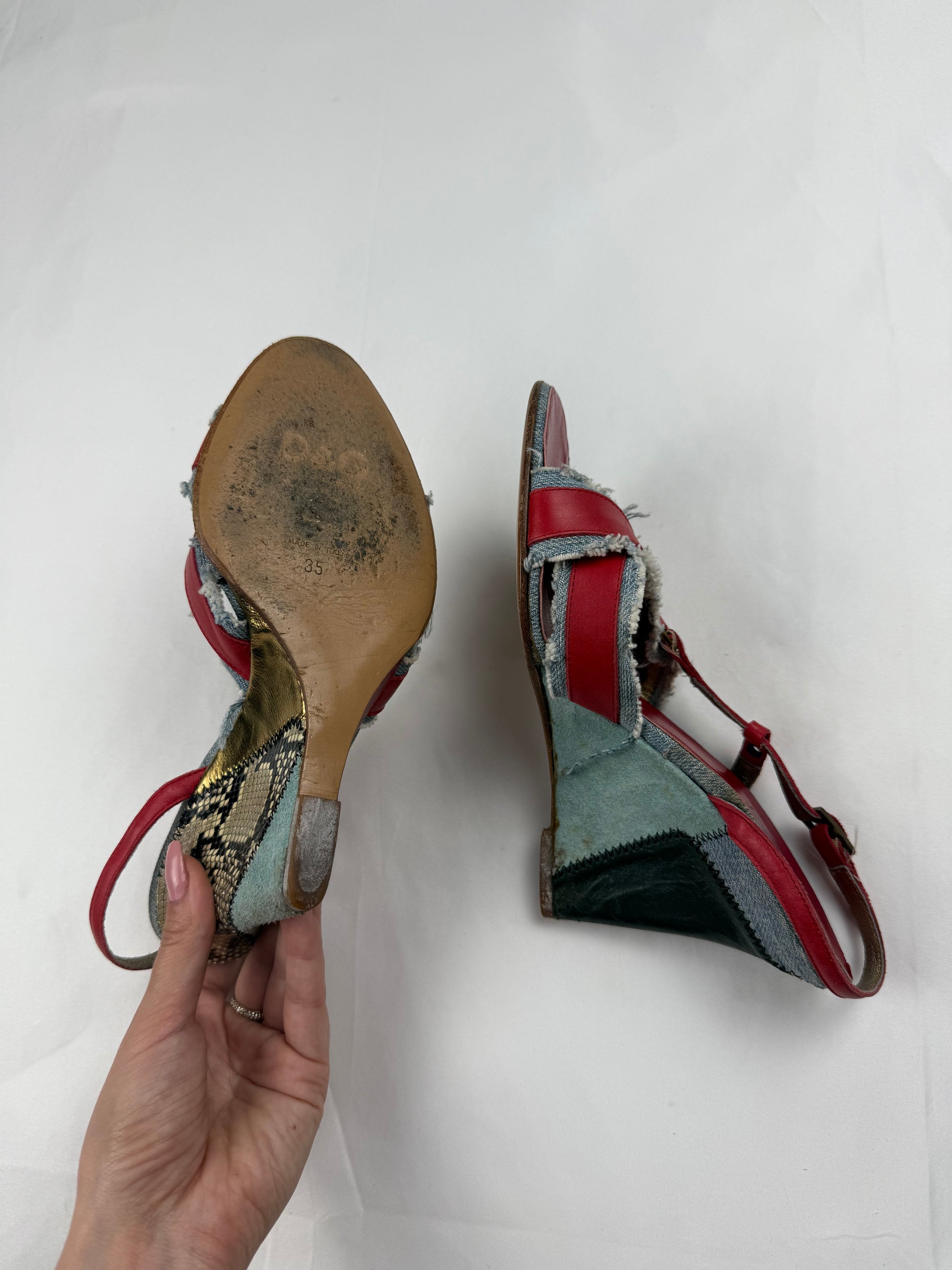 Red real leather wedge heels (35/36)