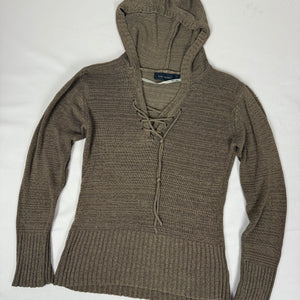 Khaki lace up hooded jumper (S/M)