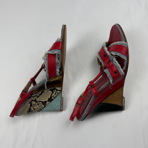 Red real leather wedge heels (35/36)