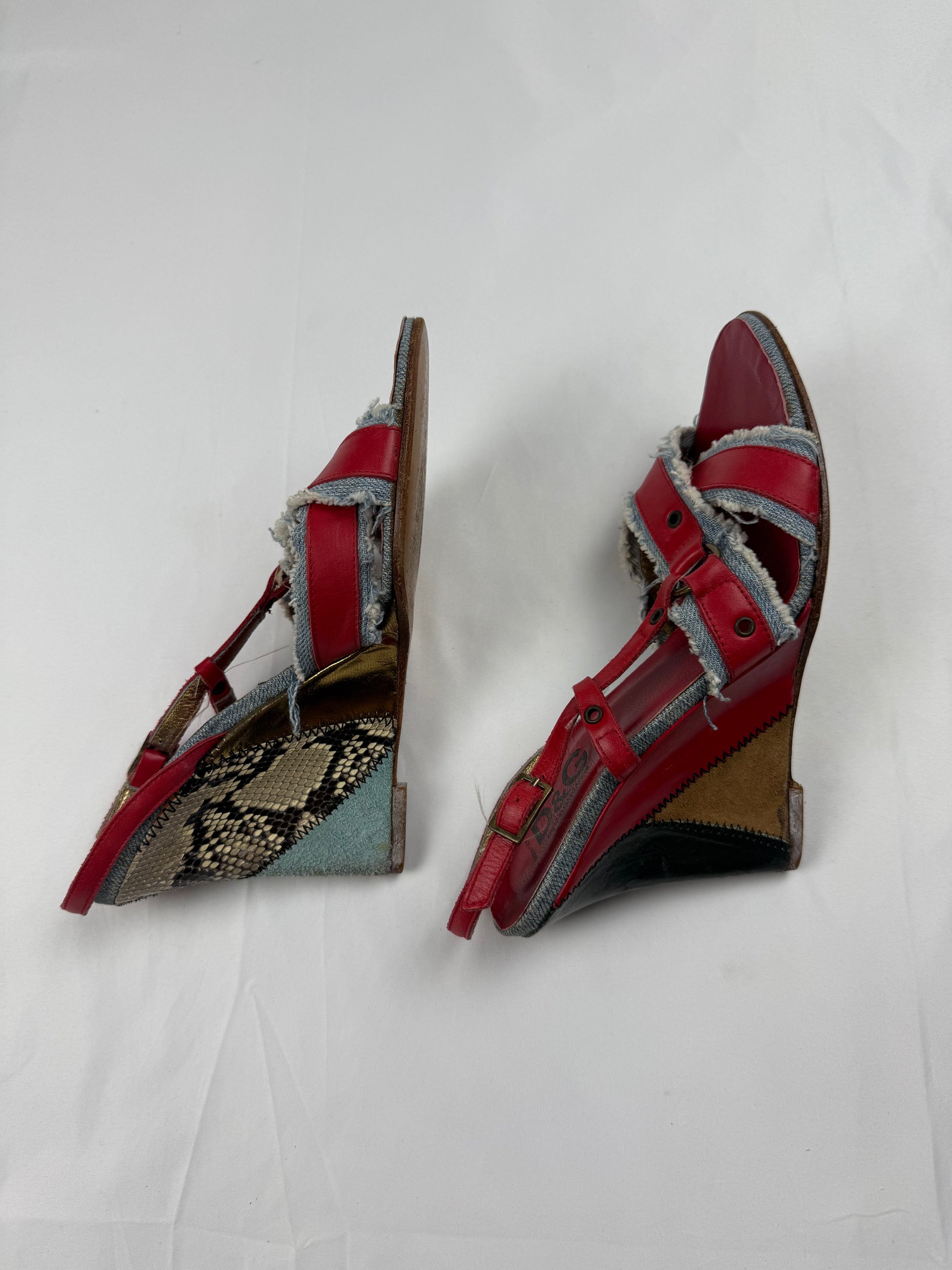 Red real leather wedge heels (35/36)