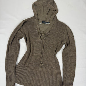 Khaki lace up hooded jumper (S/M)