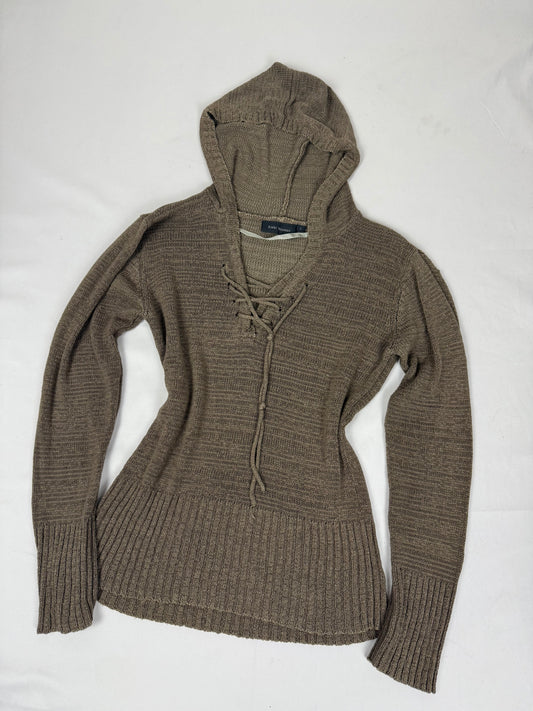 Khaki lace up hooded jumper (S/M)