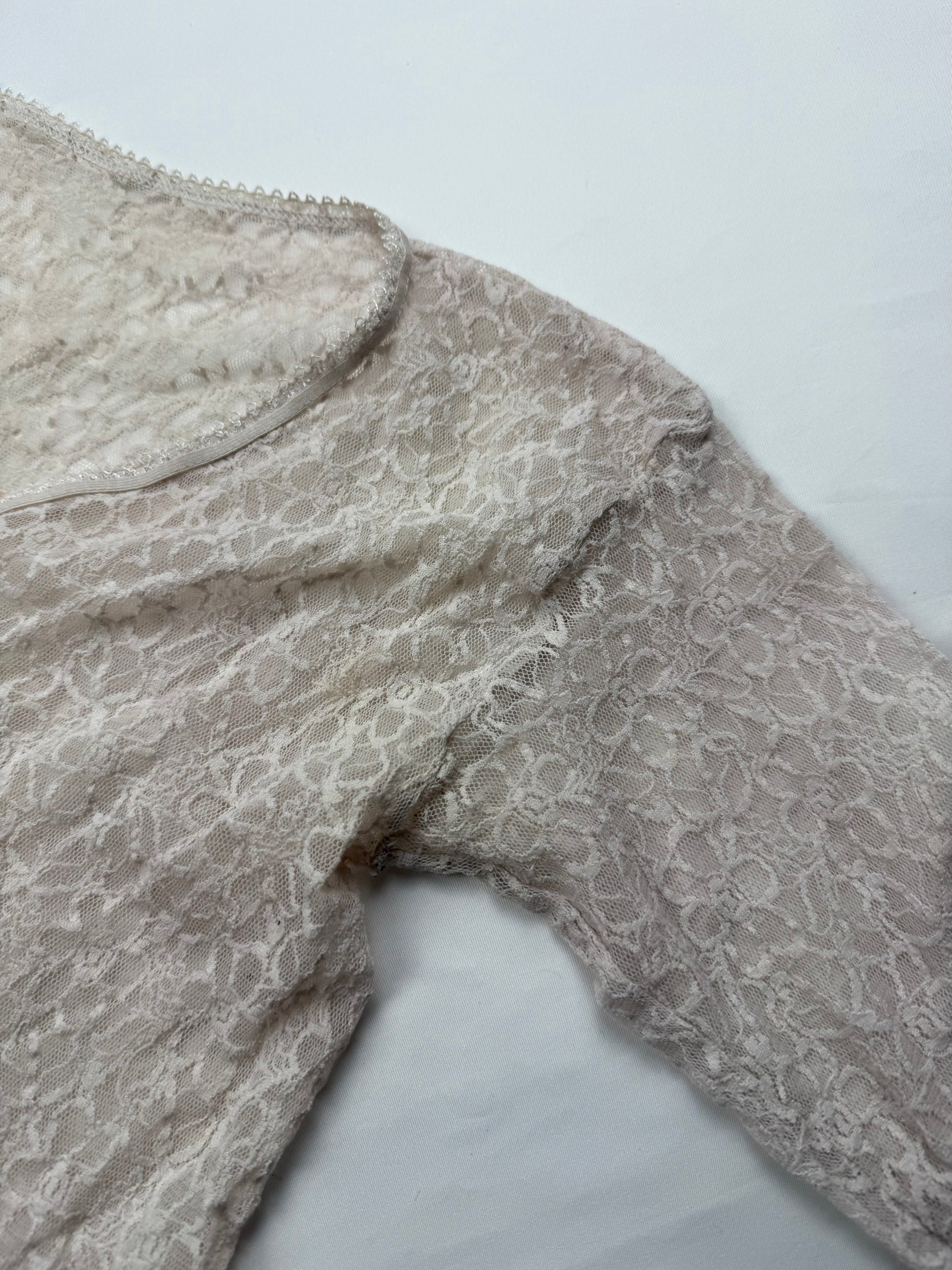 White cream lace see trough tight fit long sleeves top (S/M)