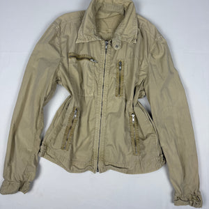 Beige 100% cotton zip up biker jacket (L)