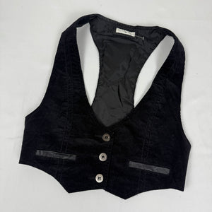 Black velvet tight fit waistcoat sleeveless blazer (M)