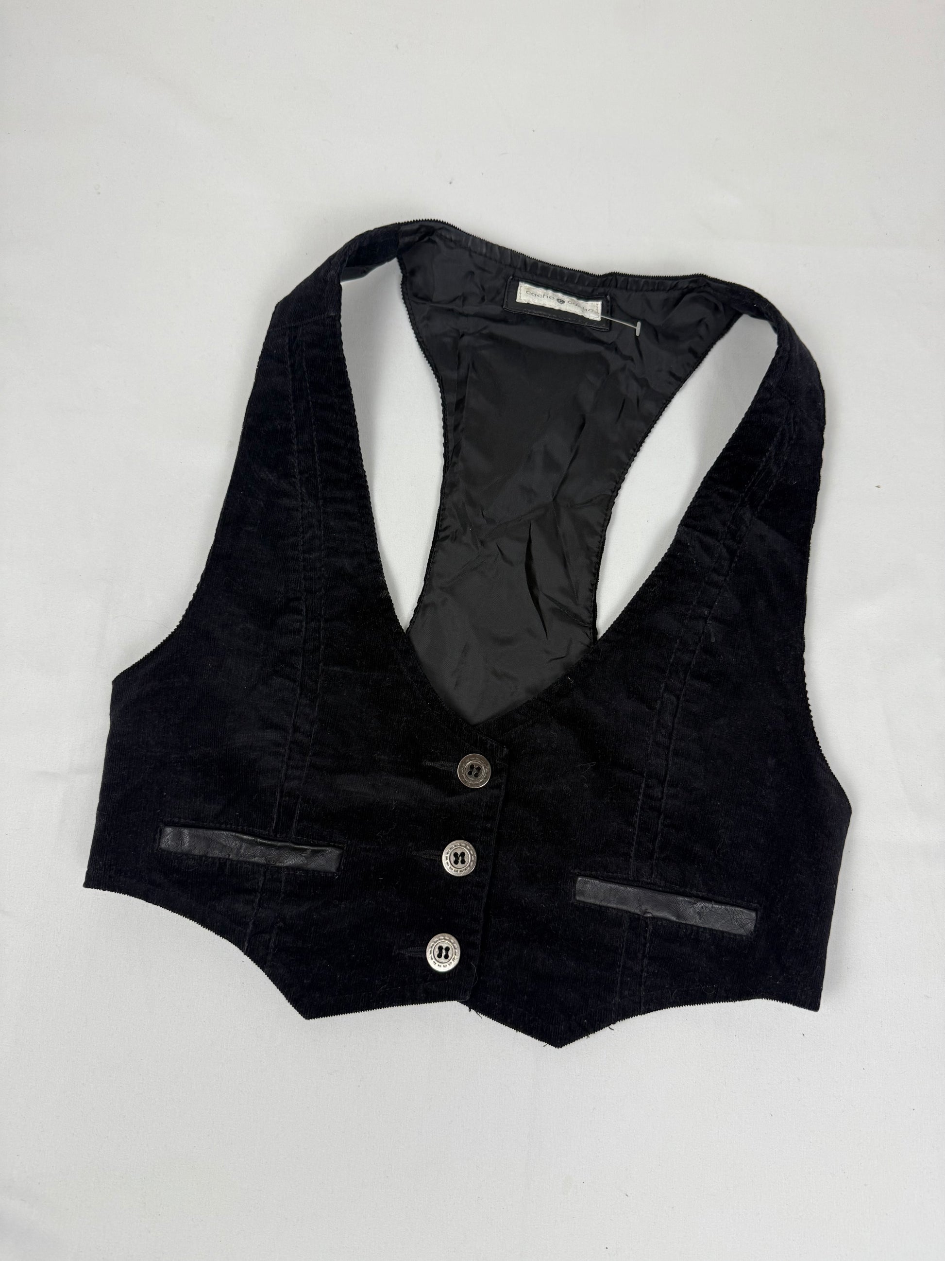 Black velvet tight fit waistcoat sleeveless blazer (M)