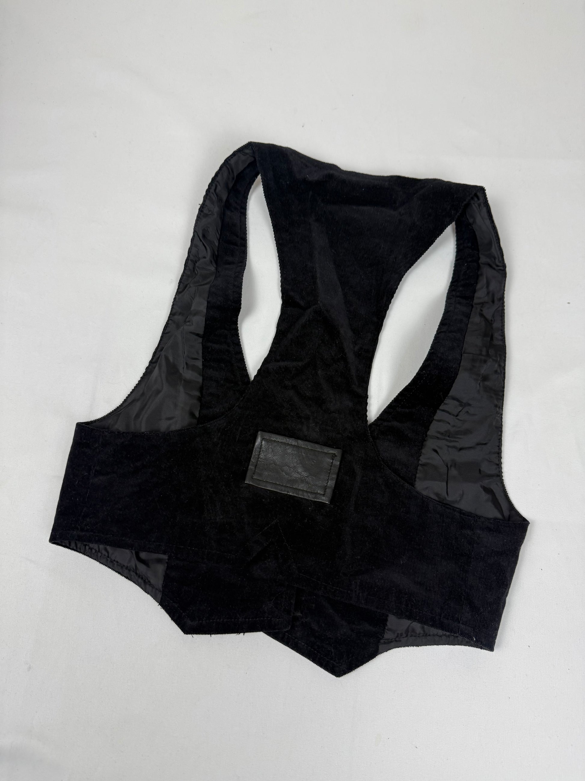 Black velvet tight fit waistcoat sleeveless blazer (M)