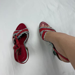 Red real leather wedge heels (35/36)
