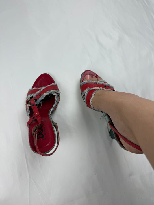 Red real leather wedge heels (35/36)