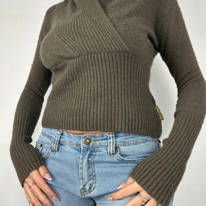 Khaki V neck jumper (S/M)