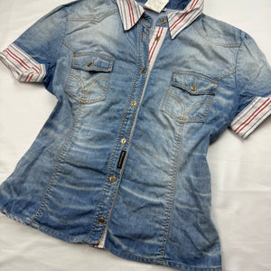 Denim blue tight fit cotton office shirt (S)