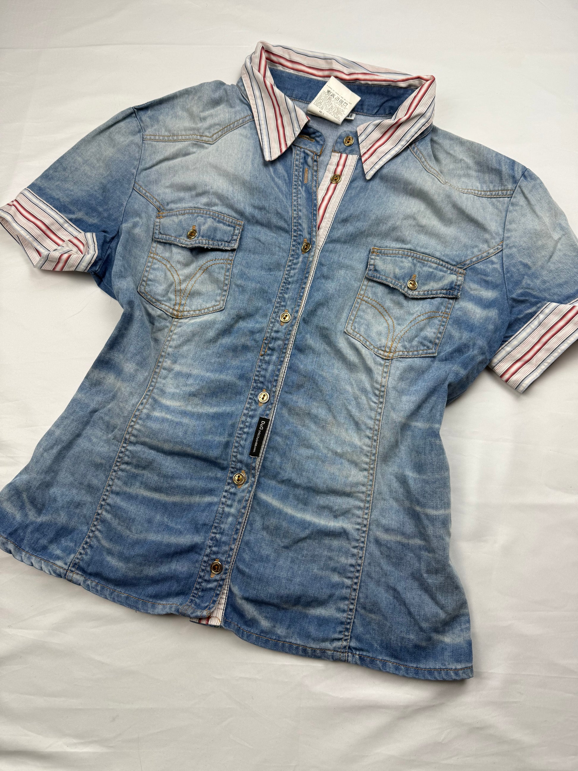 Denim blue tight fit cotton office shirt (S)