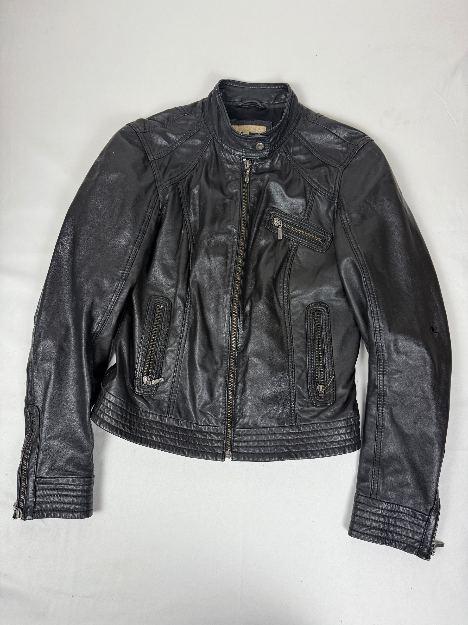 Black real leather zip up jacket (M/L)