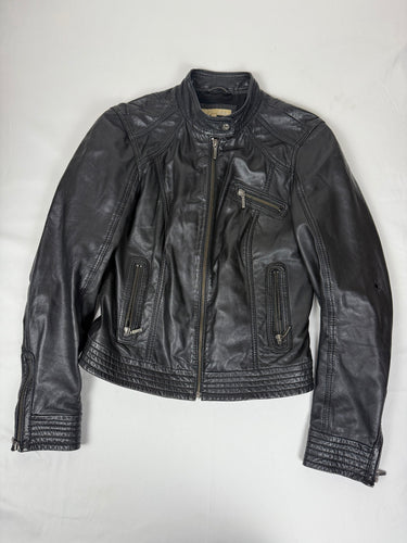 Black real leather zip up jacket (M/L)