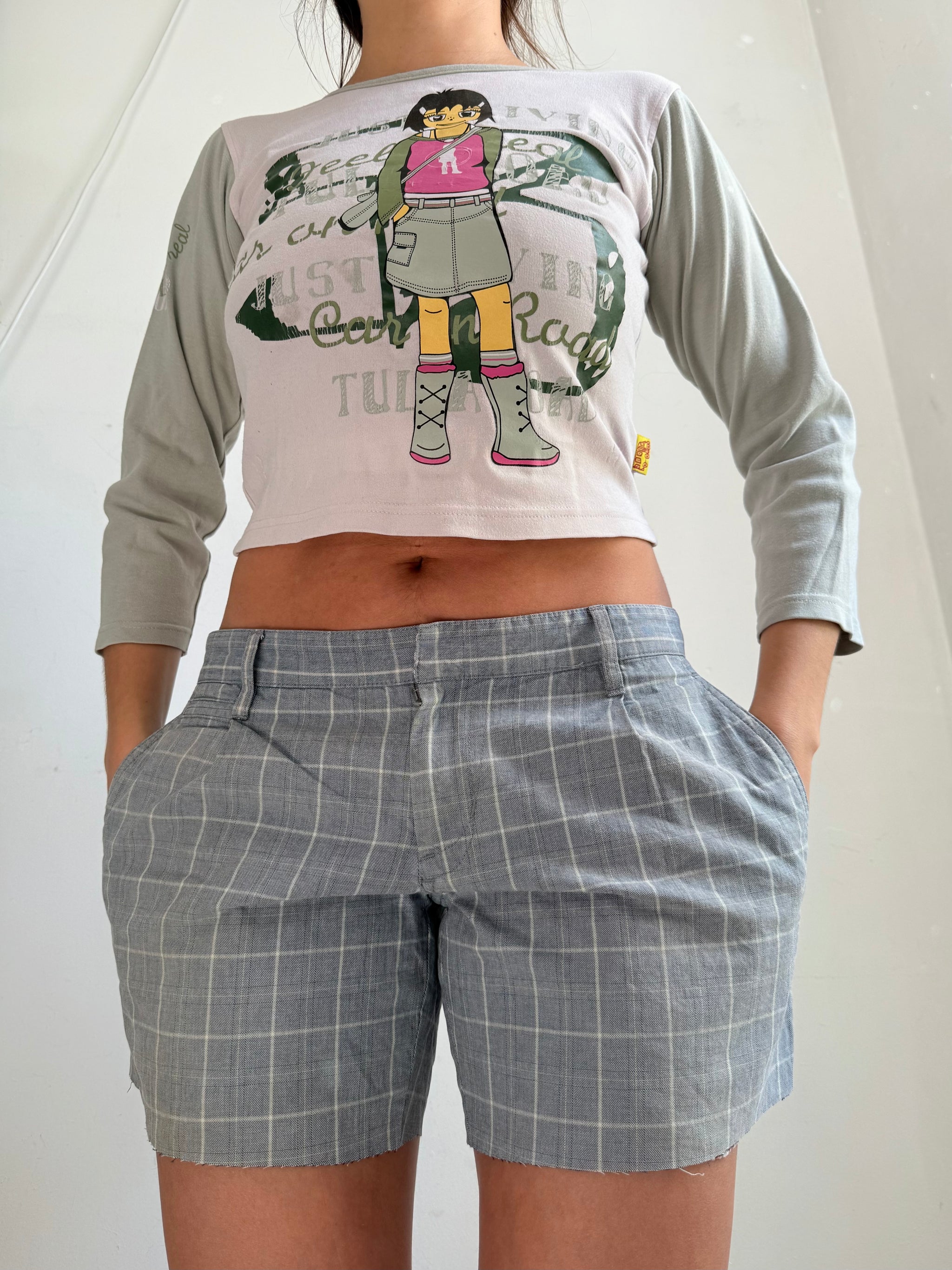 Grey check print low rise mini short (M/L)