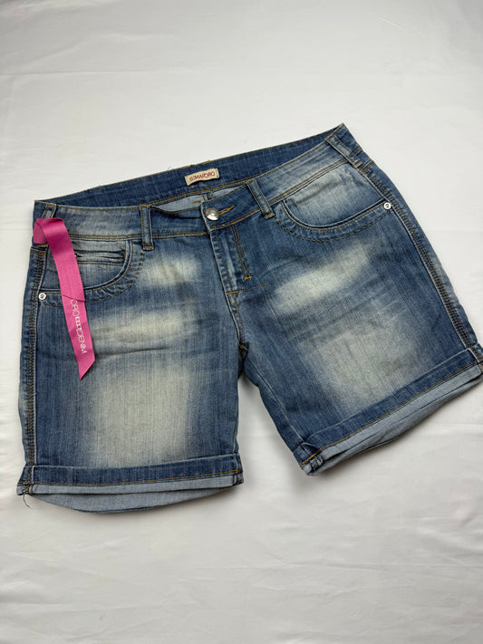 Blue denim low rise mini short (XL)