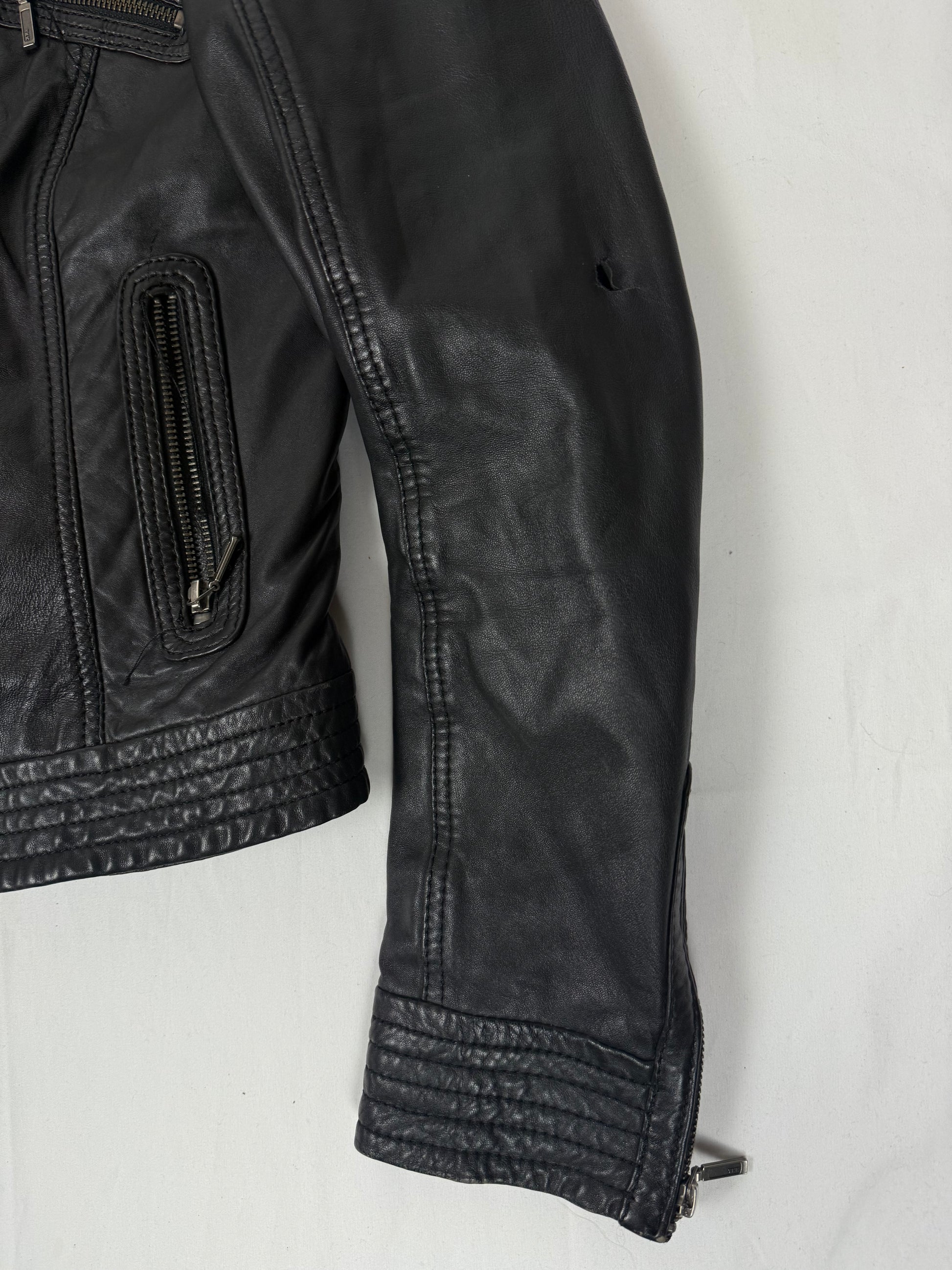 Black real leather zip up jacket (M/L)