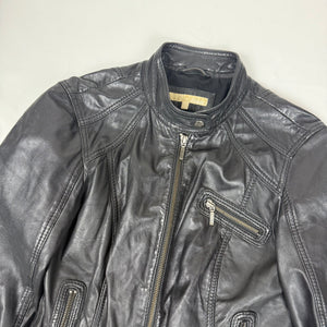 Black real leather zip up jacket (M/L)