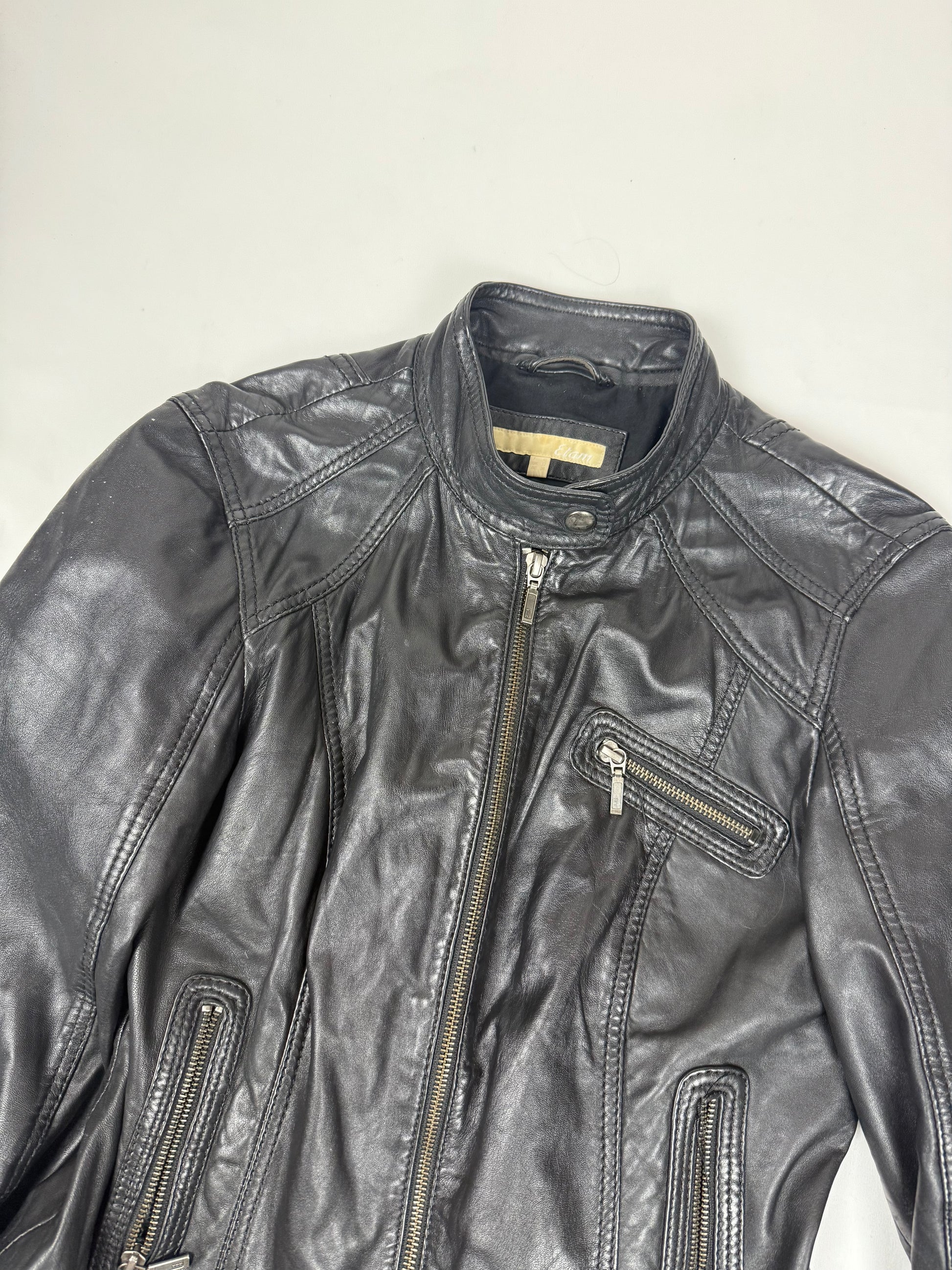 Black real leather zip up jacket (M/L)