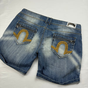 Blue denim low rise mini short (XL)