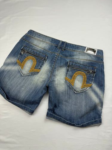 Blue denim low rise mini short (XL)