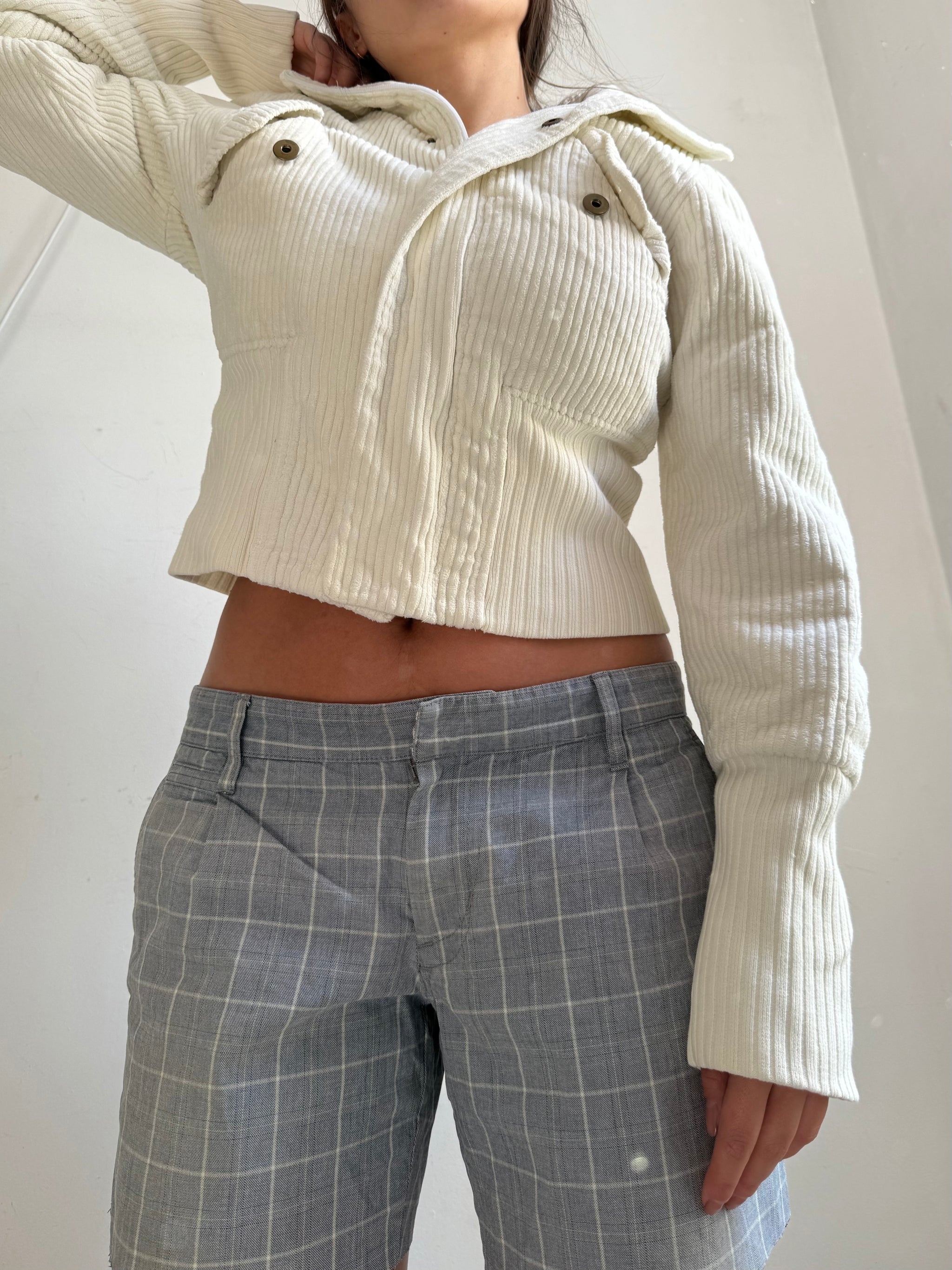White ribbed biker jacket (S)