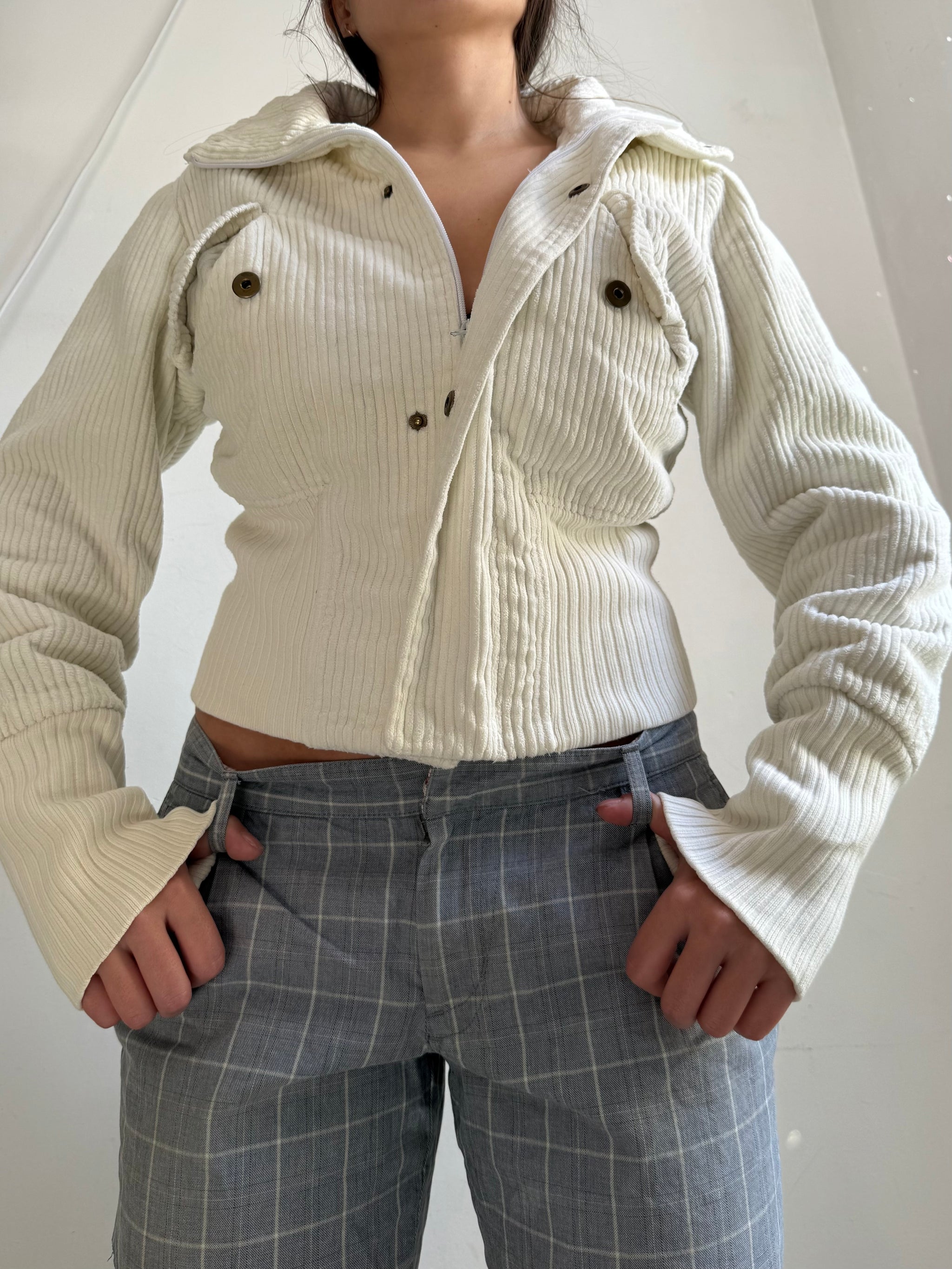 White ribbed biker jacket (S)