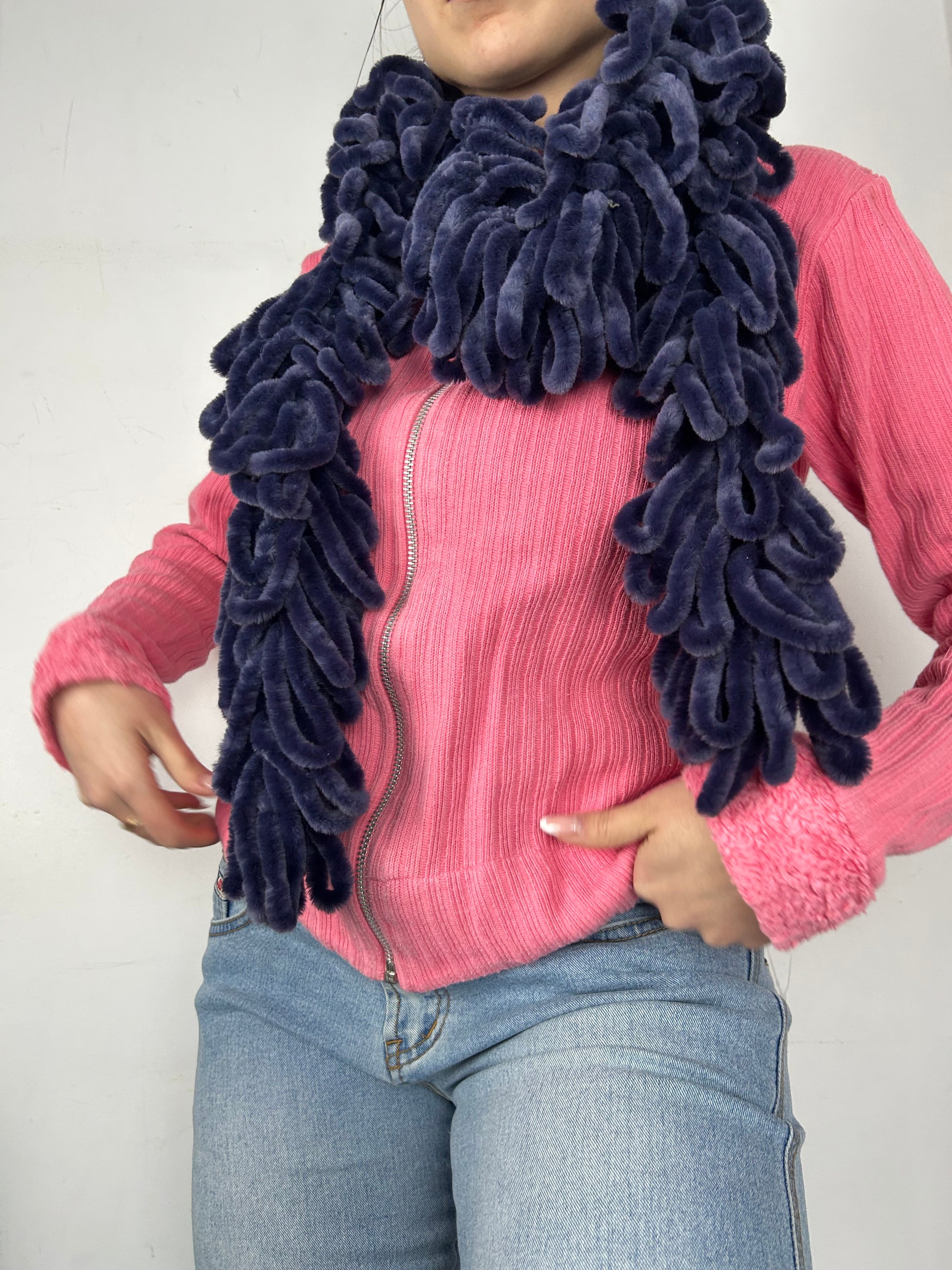 Navy fluffy scarf