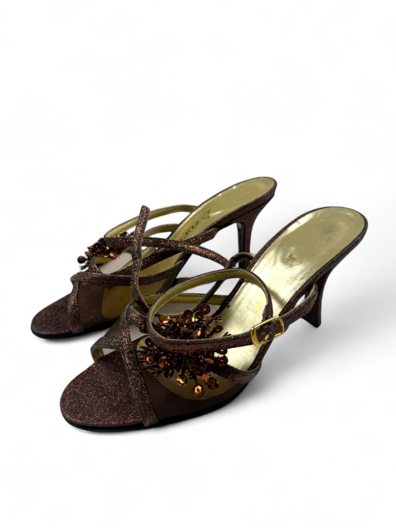 Brown pearls real leather kitten heels (37)